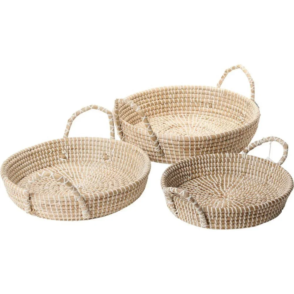 New Home Essentials Round Natural Seagrass Large Baskets - 3-Piece Set